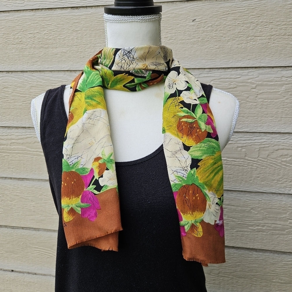 vintage Adrienne Vittadini floral scarf with strawberries